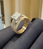 14K/18K Solid Gold Princess Shape  Diamond Engagement Ring | Multi Band Pavé Statement Ring
