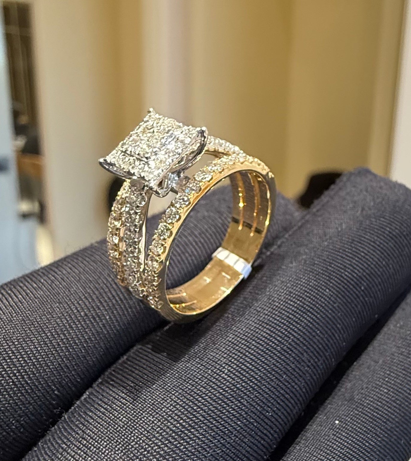 14K/18K Solid Gold Princess Shape  Diamond Engagement Ring | Multi Band Pavé Statement Ring