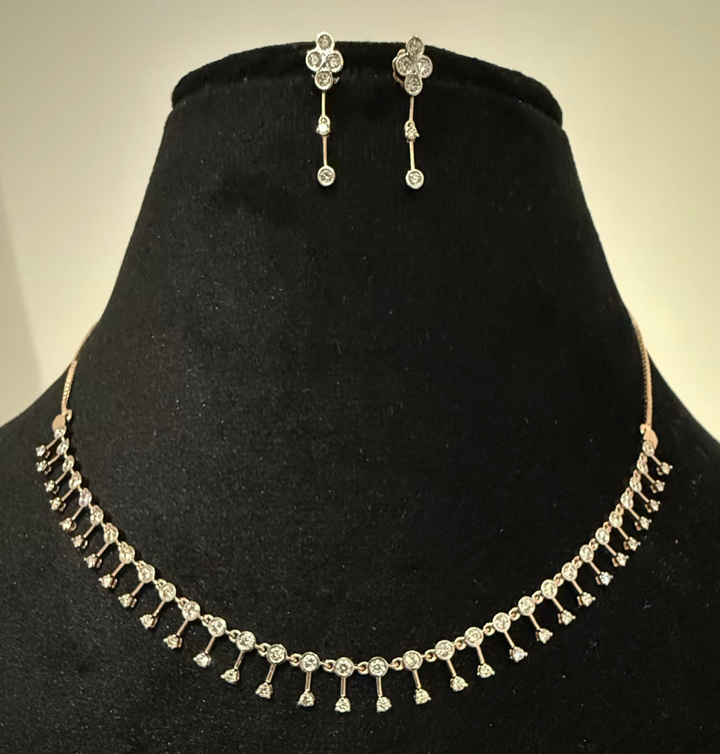 14K/18K Solid Gold Diamond Necklace Earrings Set | IGI Certified Natural Dainty Jewelry