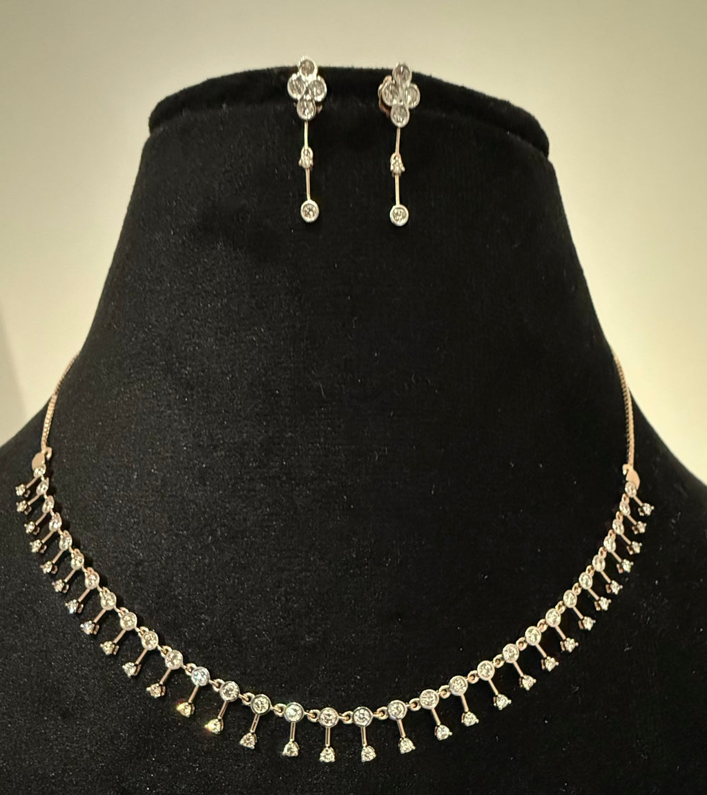 14K/18K Solid Gold Diamond Necklace Earrings Set | IGI Certified Natural Dainty Jewelry