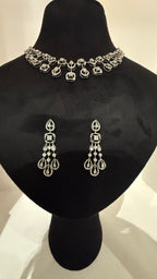 Solid Gold Diamond Bridal Jewelry Set, Pear Princess design Wedding Necklace Earrings