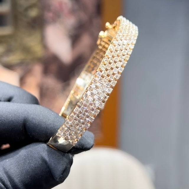 Solid Gold Pave Diamond Hinged Bangle Bracelet – Luxury Wedding Jewelry