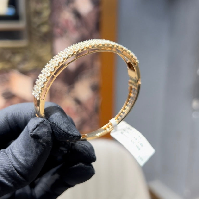 Solid Gold Pave Diamond Hinged Bangle Bracelet – Luxury Wedding Jewelry