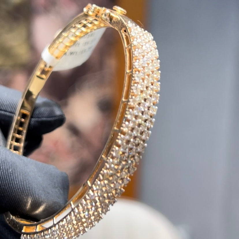 Solid Gold Pave Diamond Hinged Bangle Bracelet – Luxury Wedding Jewelry