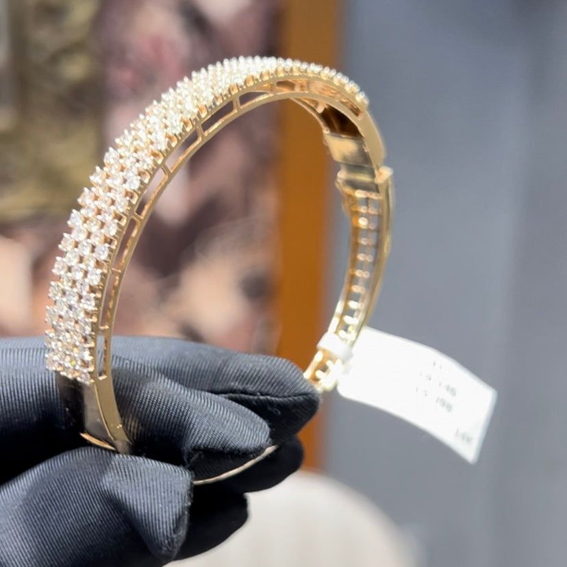 Solid Gold Pave Diamond Hinged Bangle Bracelet – Luxury Wedding Jewelry