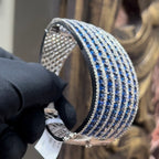 14K 18K Solid Gold Diamond Blue Stone Openable Bangle – Pave Hinged Bracelet