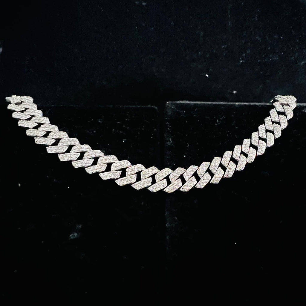Solid Gold Pave Diamond Cuban Link Bracelet, Miami Chain Luxury Hip Hop Jewelry