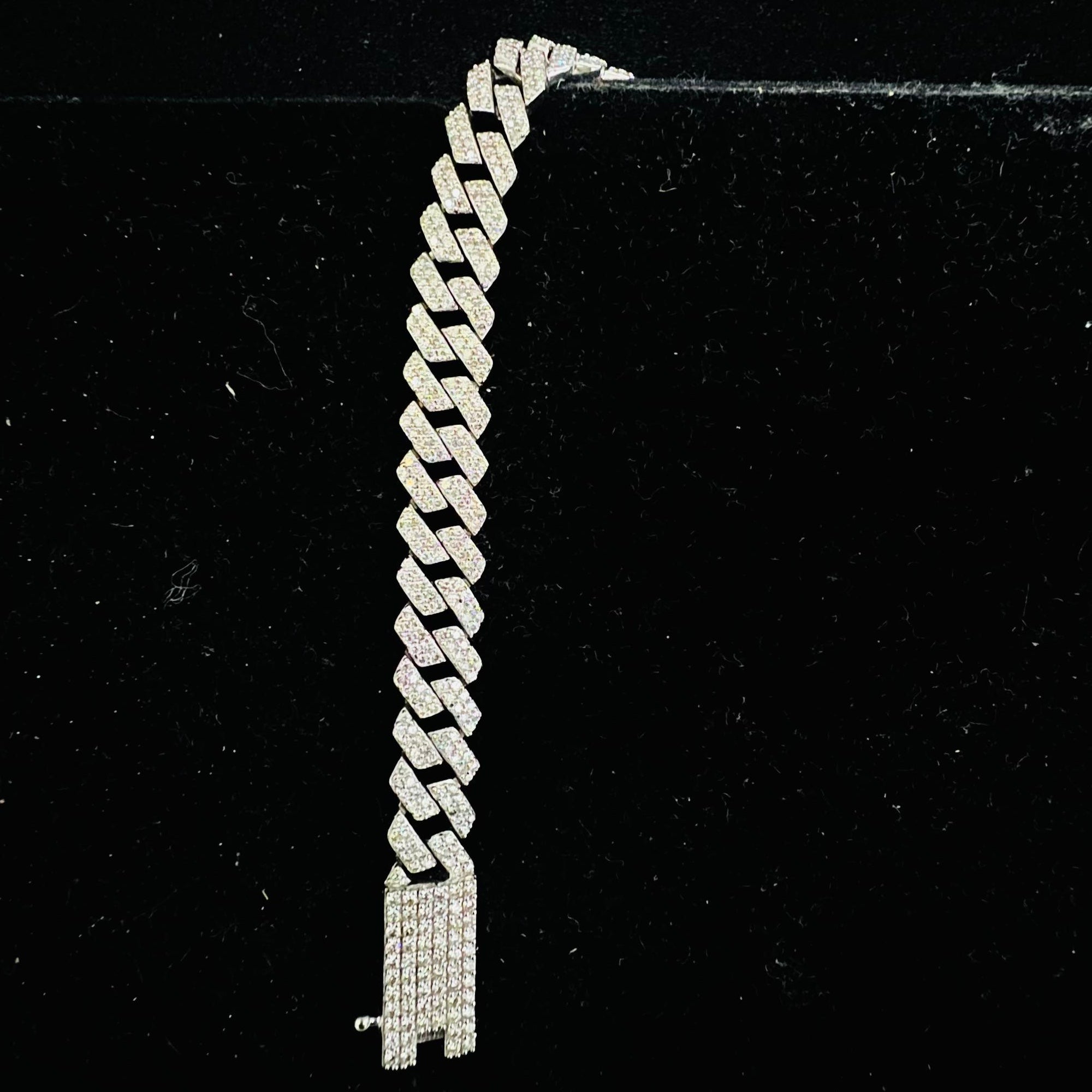 Solid Gold Pave Diamond Cuban Link Bracelet, Miami Chain Luxury Hip Hop Jewelry
