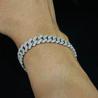 Solid Gold Pave Diamond Cuban Link Bracelet, Miami Chain Luxury Hip Hop Jewelry