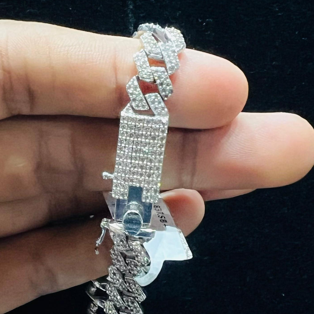 Solid Gold Pave Diamond Cuban Link Bracelet, Miami Chain Luxury Hip Hop Jewelry