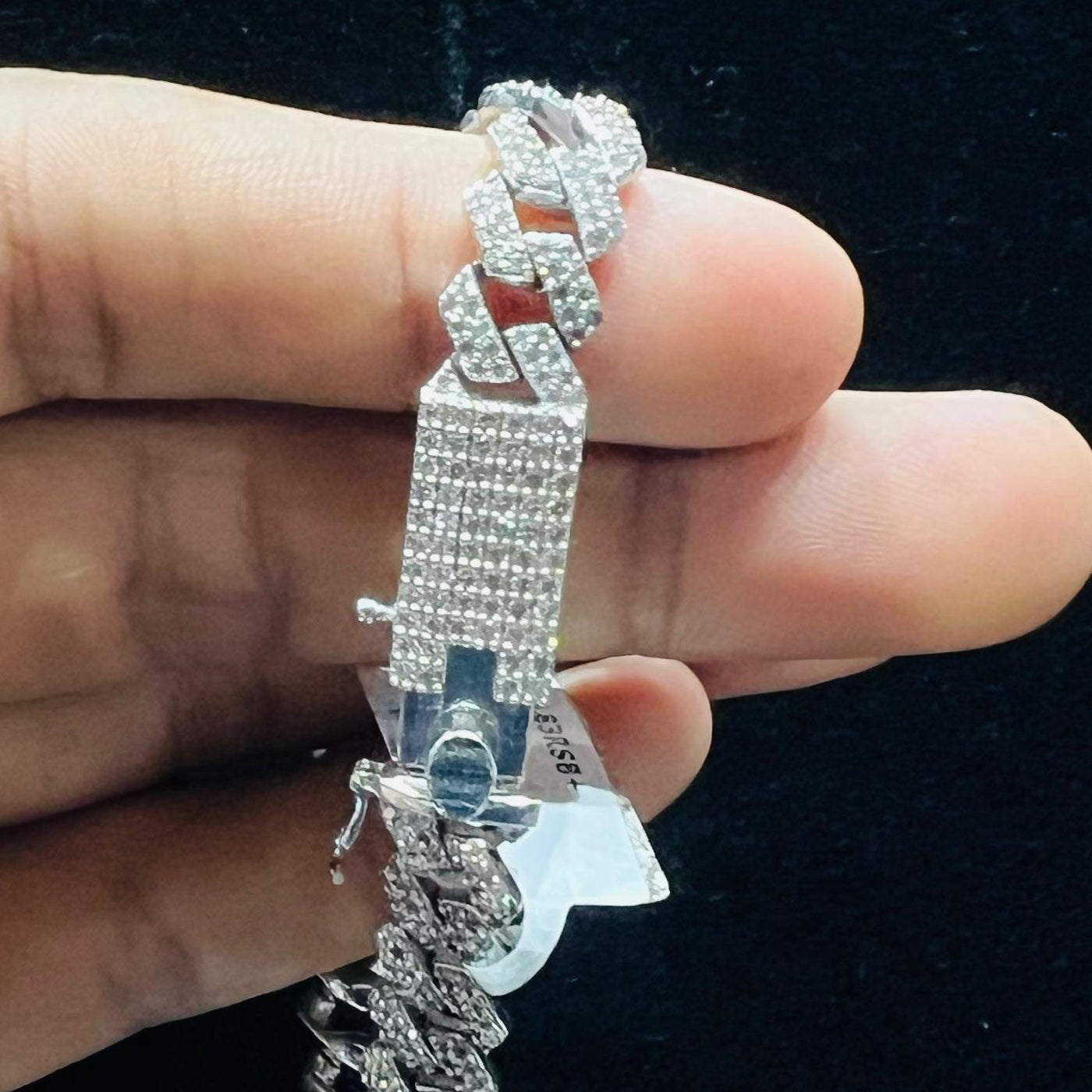 Solid Gold Pave Diamond Cuban Link Bracelet, Miami Chain Luxury Hip Hop Jewelry