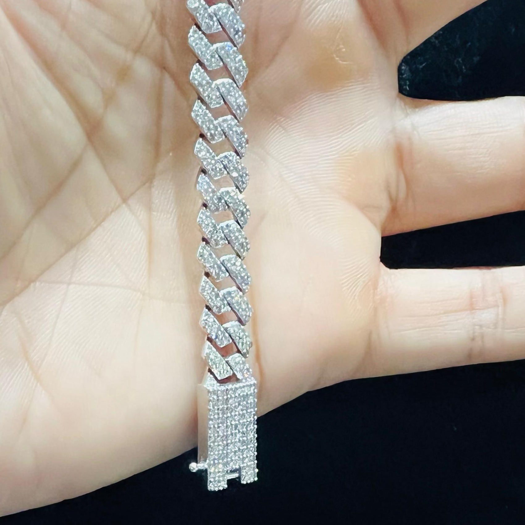 Solid Gold Pave Diamond Cuban Link Bracelet, Miami Chain Luxury Hip Hop Jewelry