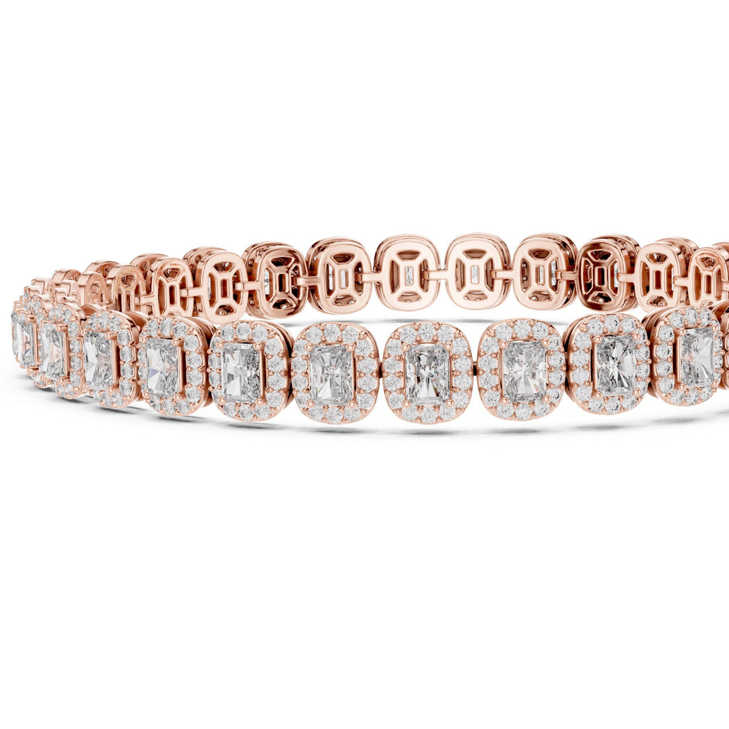 Rose gold bracelet with diamonds on a white background