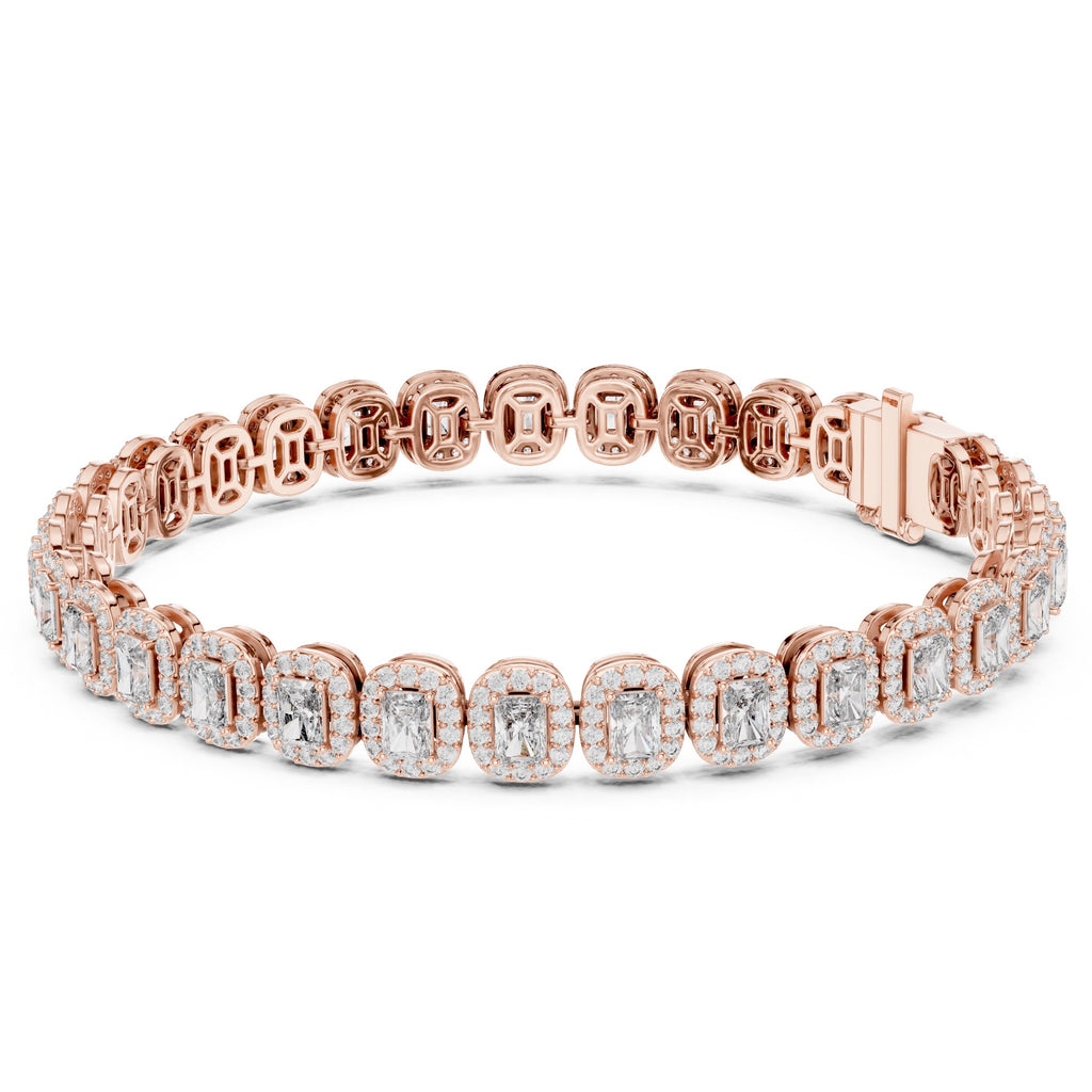 Rose gold bracelet with diamonds on a white background