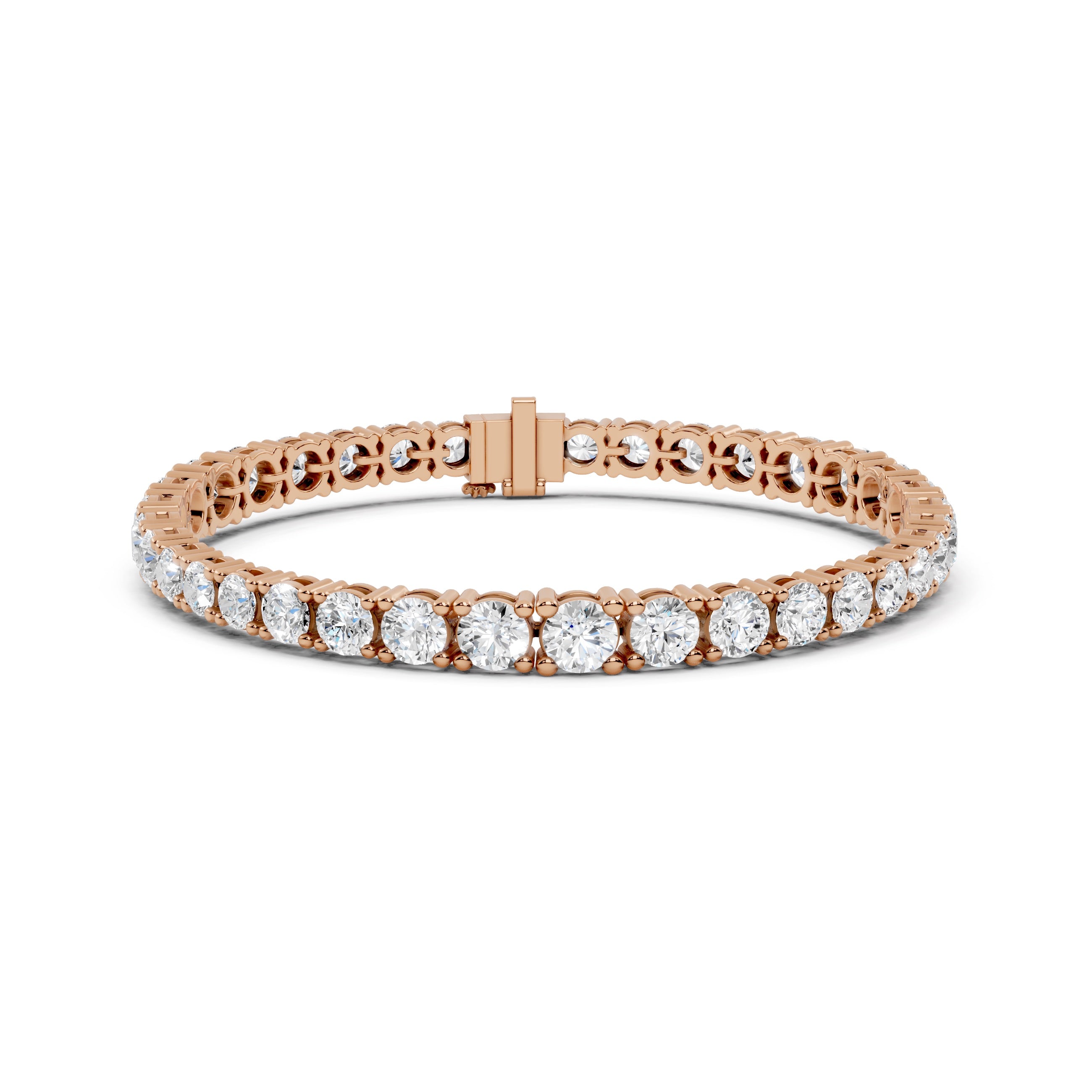Rose gold bracelet with diamond accents on a white background