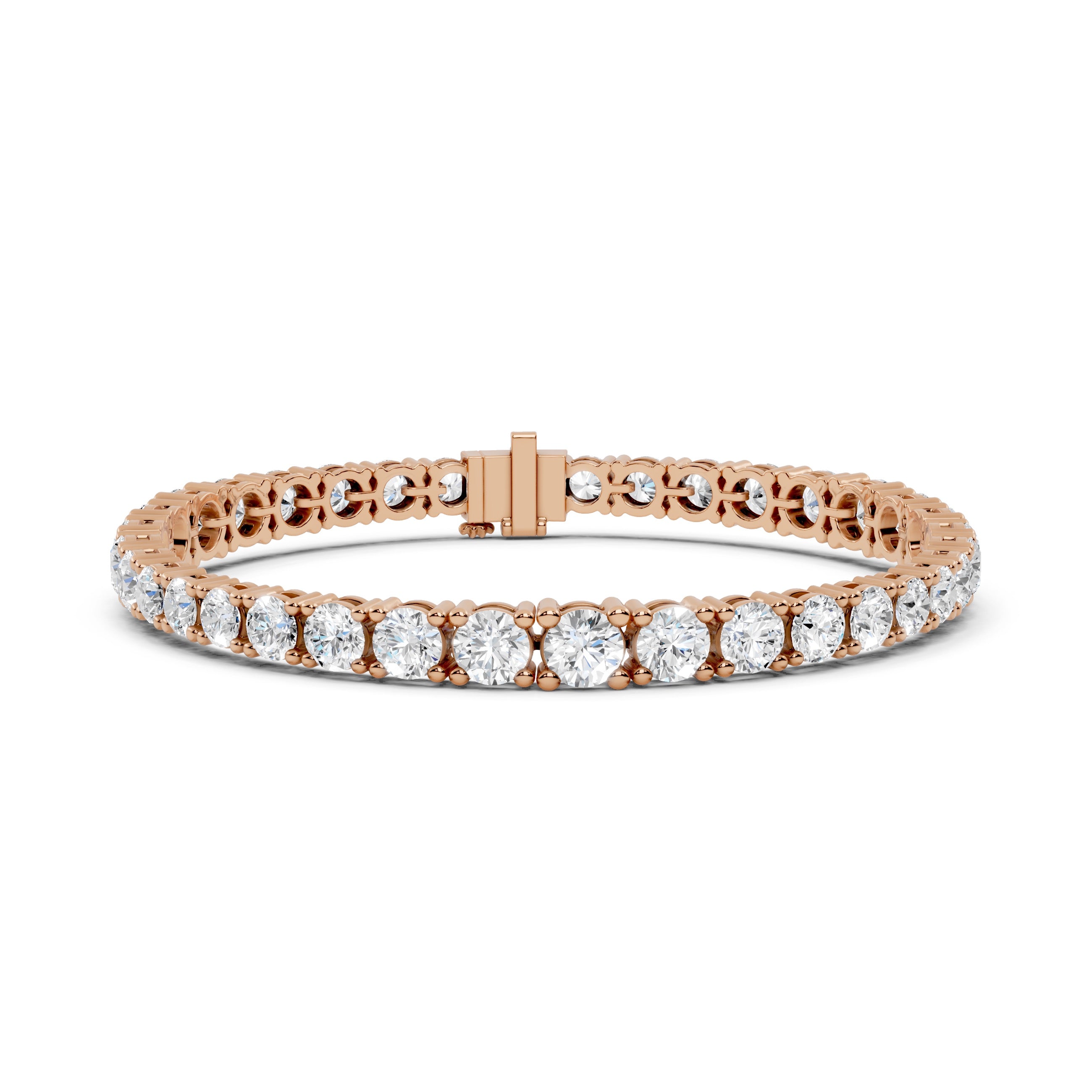 Rose gold bracelet with diamonds on a white background