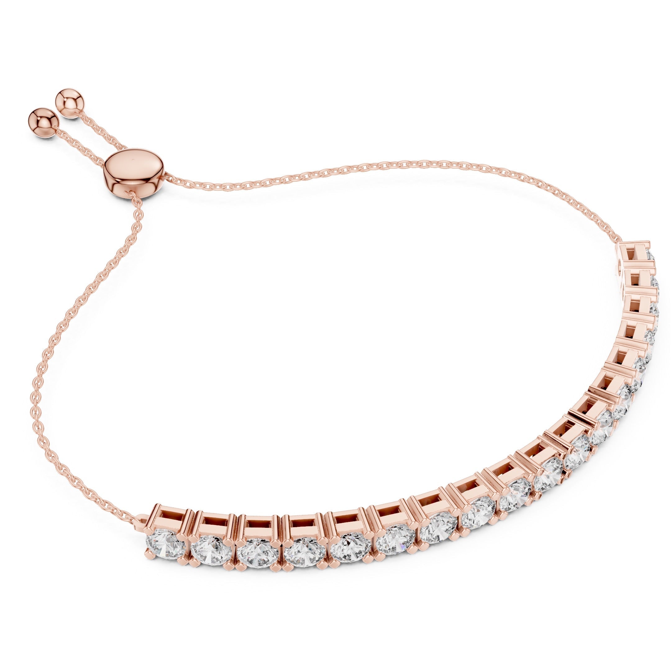 Gold bracelet with clear diamonds on a white background.
