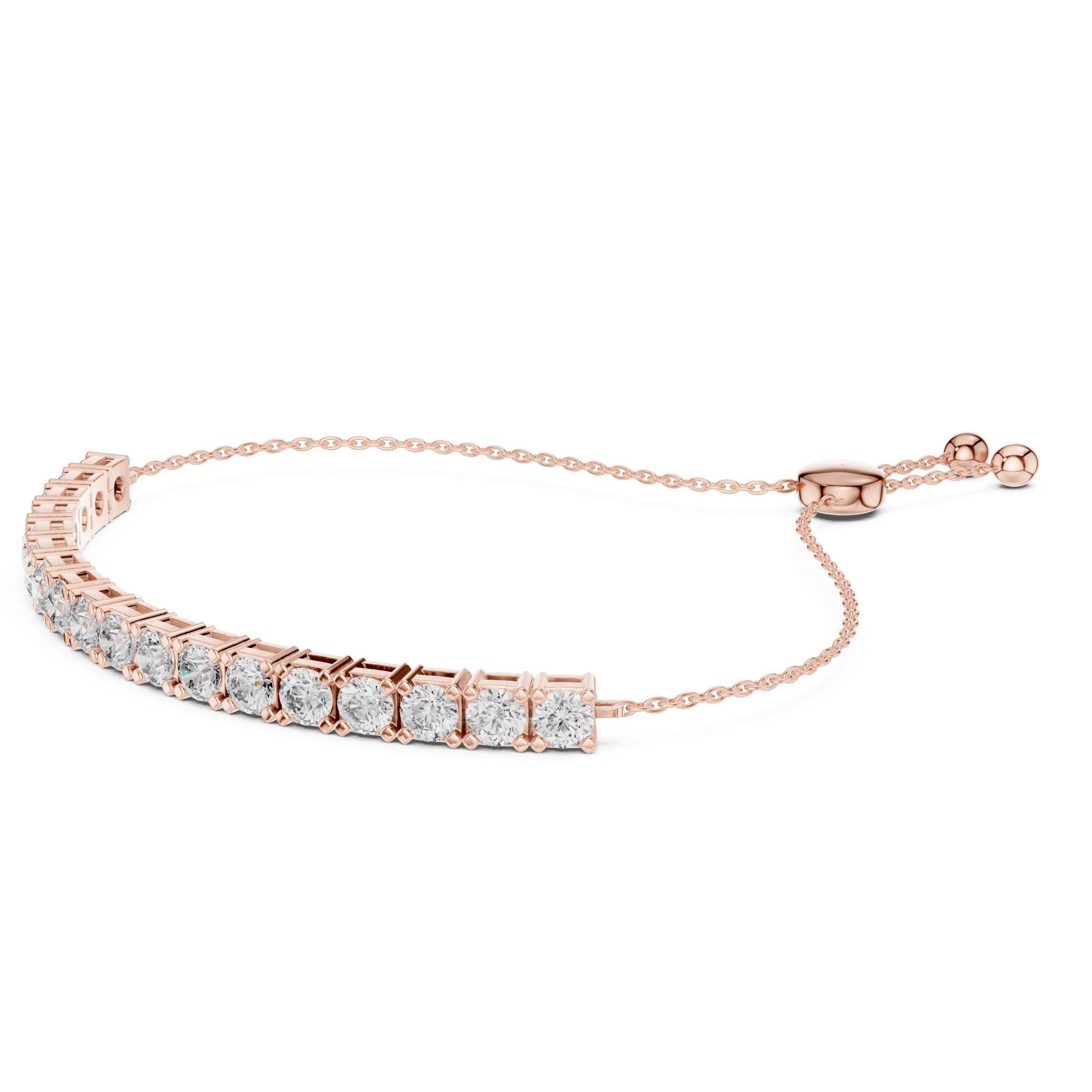 Rose gold bracelet with diamond accents on a white background