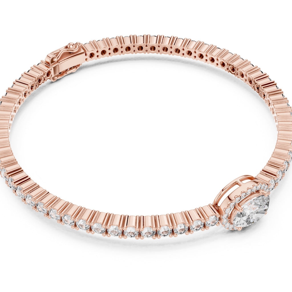 Rose gold bracelet with diamonds on a white background