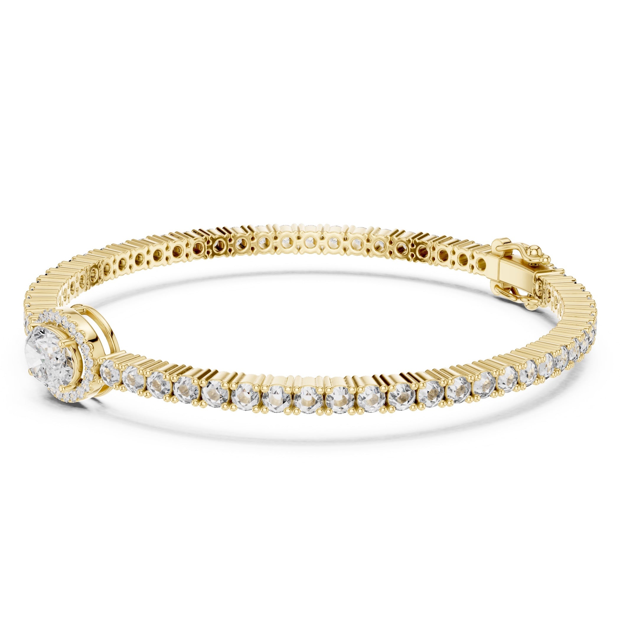 Gold bracelet with diamonds on a white background