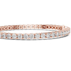A rose gold tennis bracelet featuring a continuous row of round-cut clear gemstones, displayed on a clean white background.
