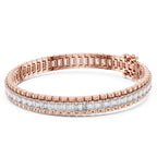 Rose gold bracelet with diamond accents on a white background