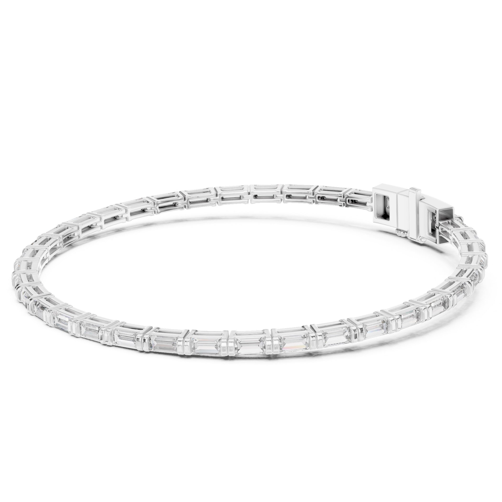 White gold bracelet with baguette diamonds on a white background
