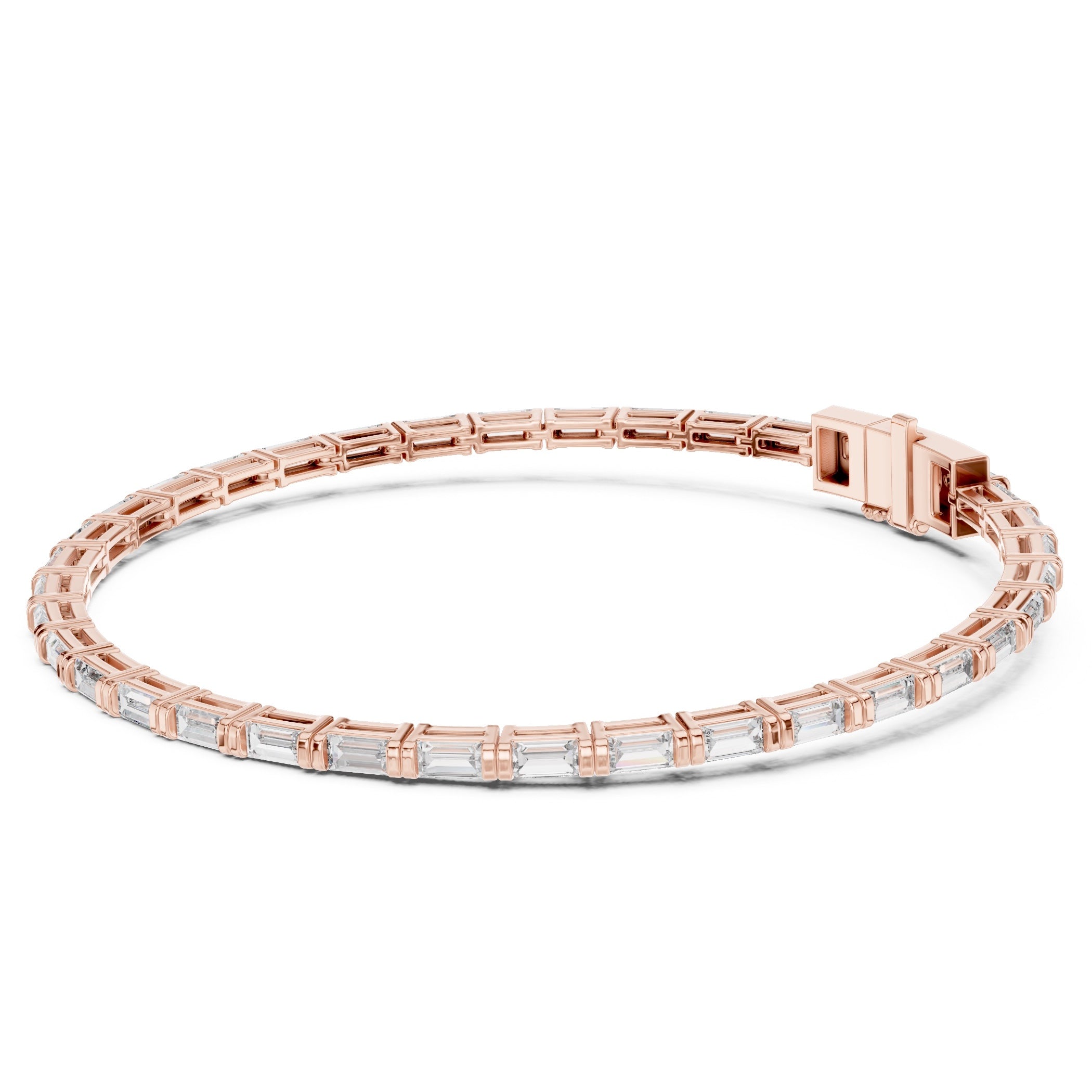 Rose gold and diamond bracelet on a white background