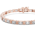 Rose gold bracelet with emerald diamonds on a white background