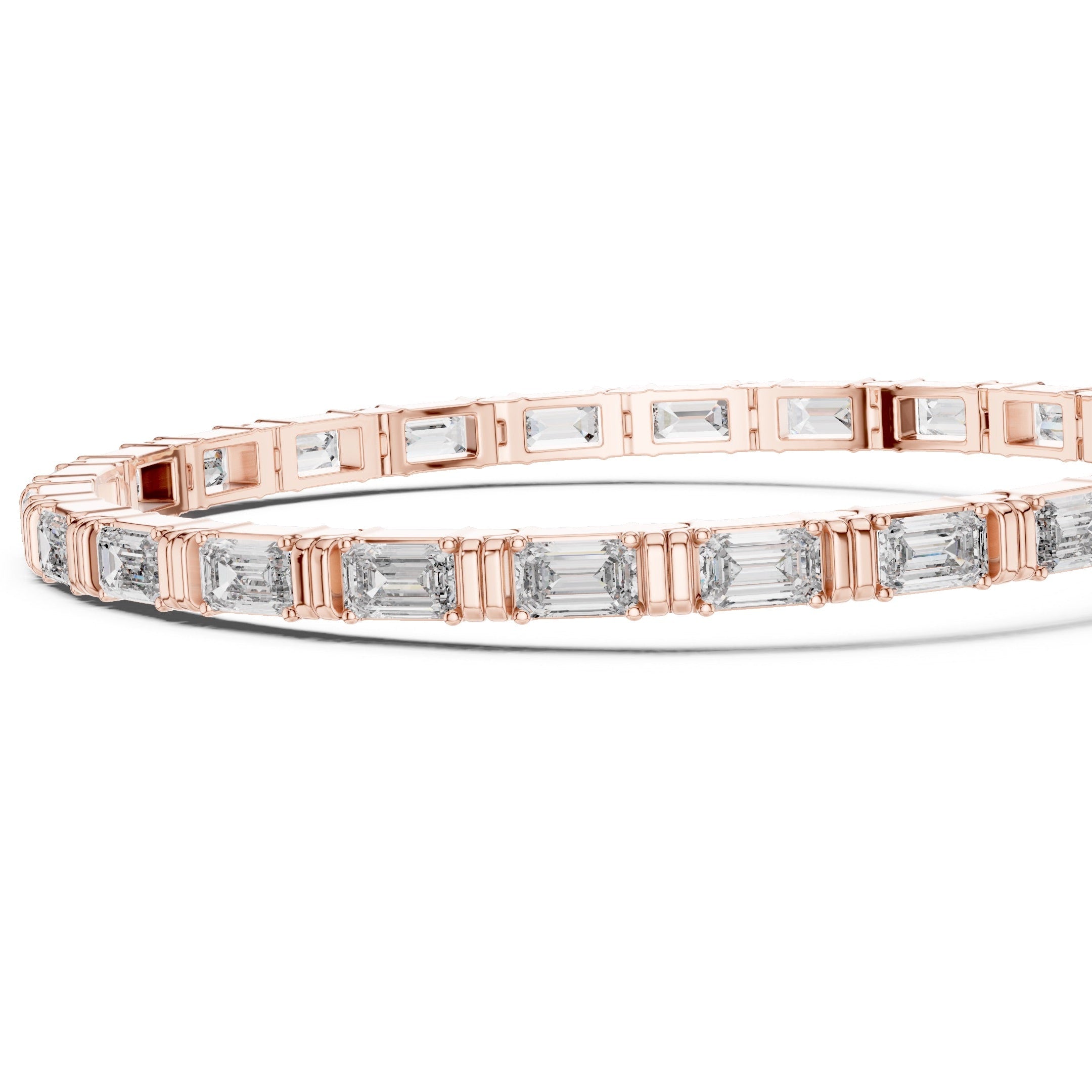 Rose gold bracelet with diamond accents on a white background