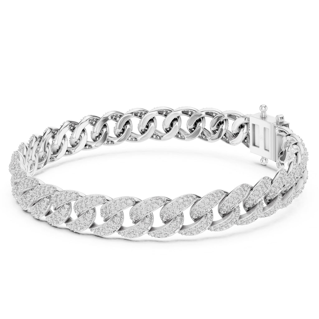 White gold cuban chain bracelet with diamonds on a white background