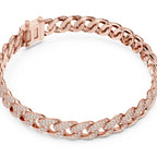 Rose gold and diamond bracelet with a chain design on a white background