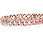 A rose gold Cuban link chain bracelet paved with small clear diamonds, shown against a plain white background.