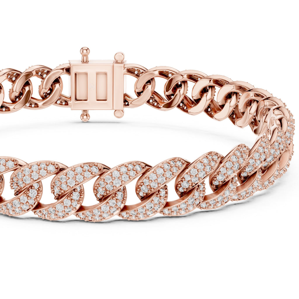 Rose gold bracelet with diamond accents on a white background