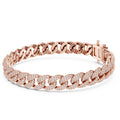 Rose gold bracelet with diamond accents on a white background
