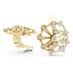Gold earring with diamond accents on a white background