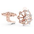 Rose gold stud earrings with diamond accents, shown from both the front and side angles on a clean white background.