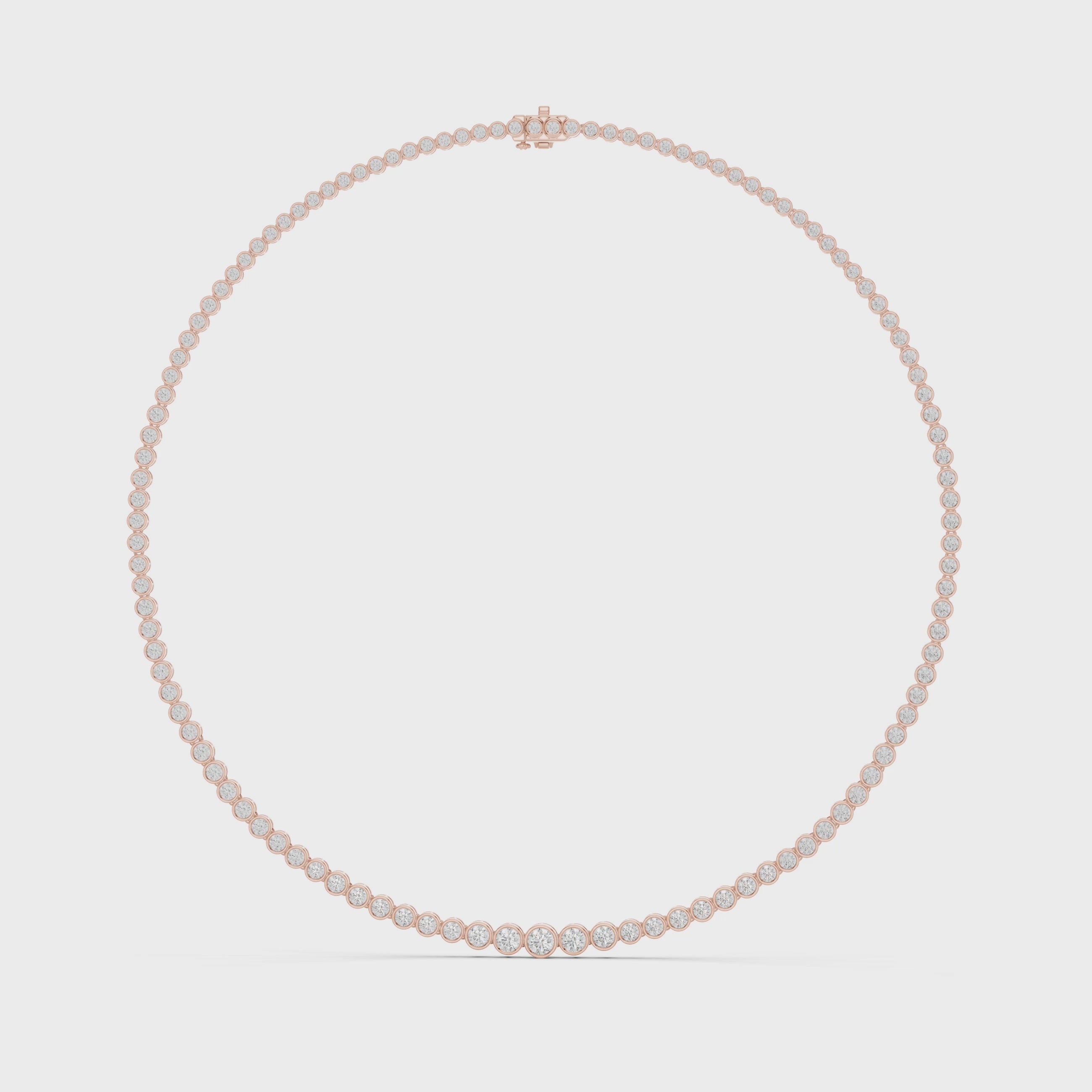 Natural Diamond Tennis Necklace Bezel Setting, Solid Gold &  IGI Certified