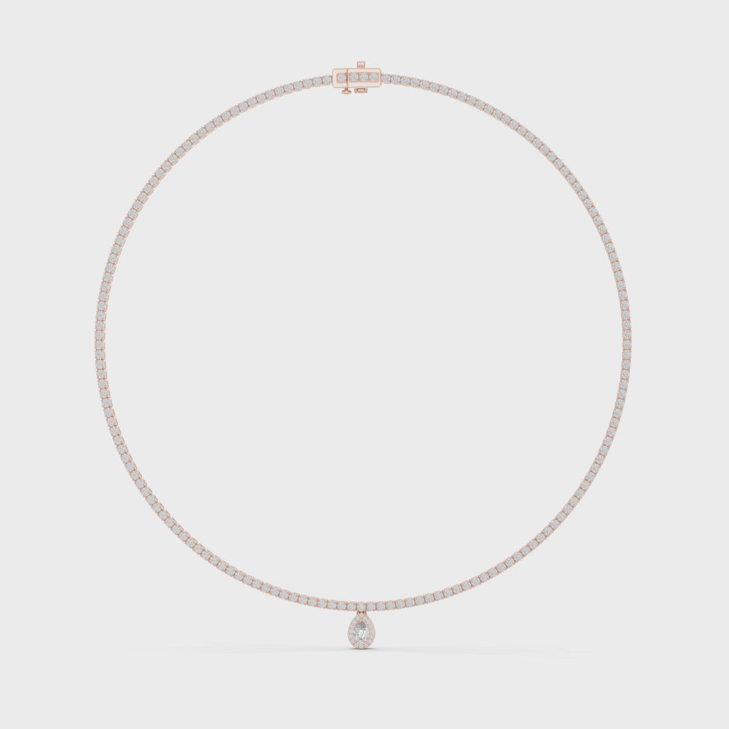 14K 18K Solid Gold Natural Diamond Pear Pendant Tennis Necklace Chain IGI Certified