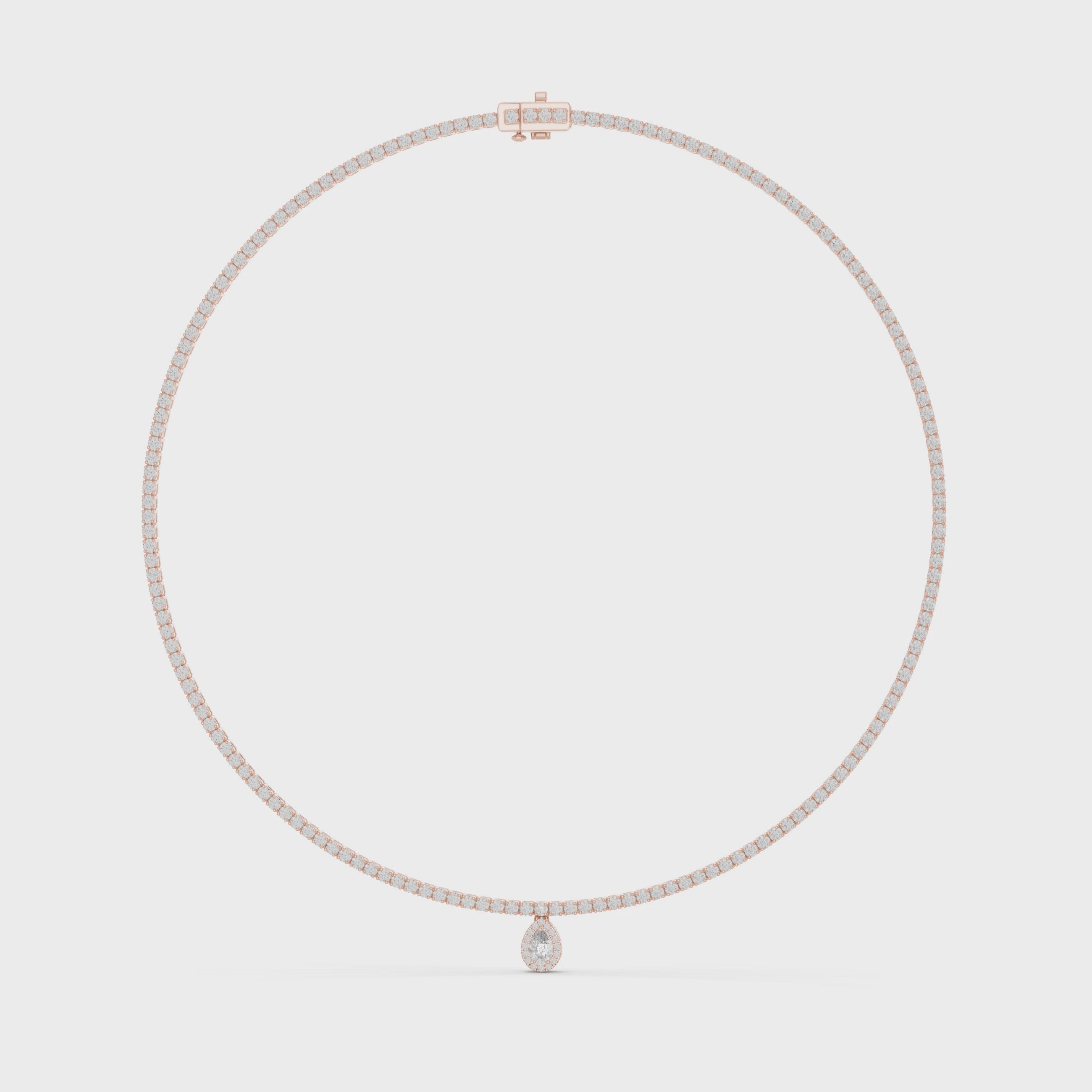 14K 18K Solid Gold Natural Diamond Pear Pendant Tennis Necklace Chain IGI Certified