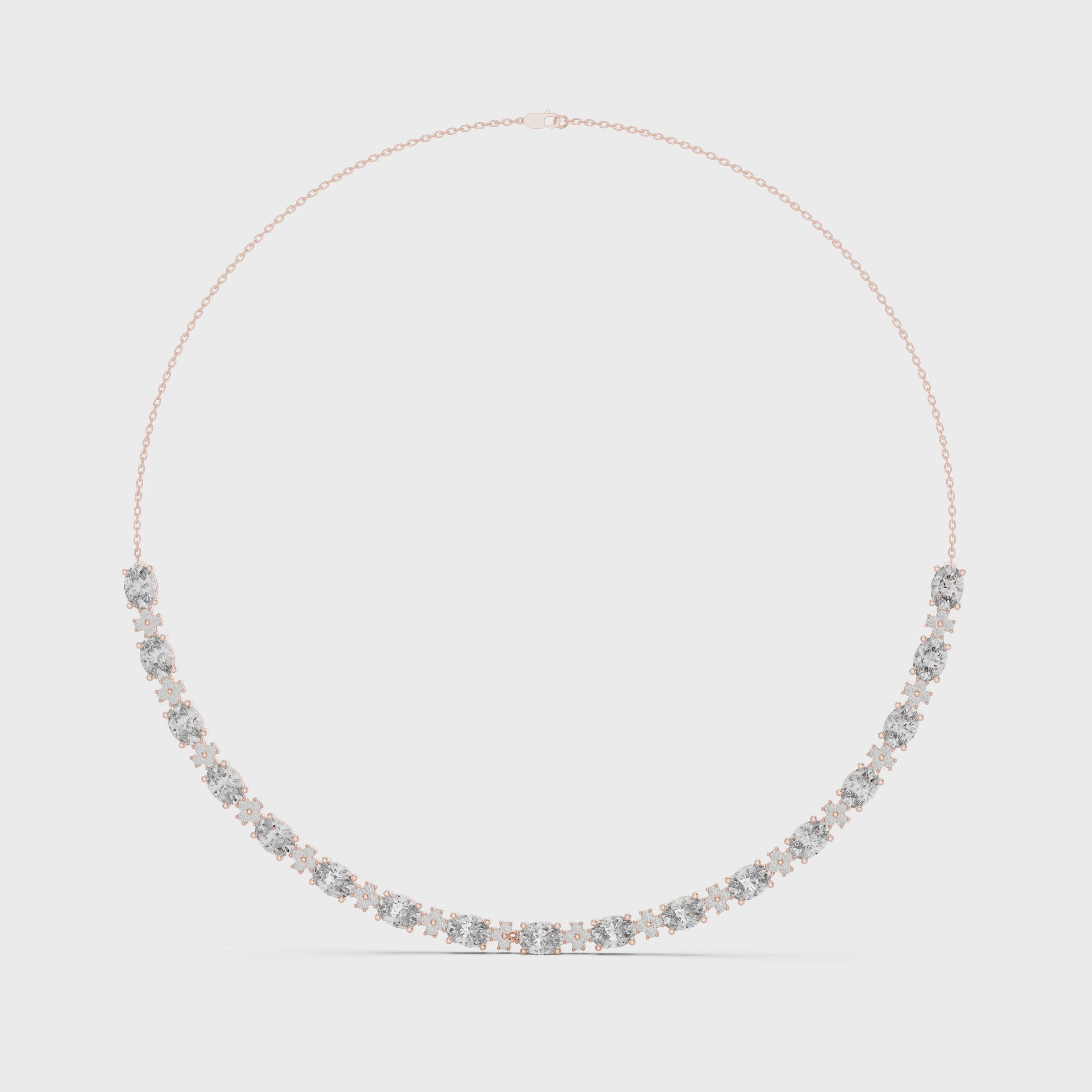 14K 18K Solid Gold Natural Diamond Oval Shape Necklace Chain IGI Certified