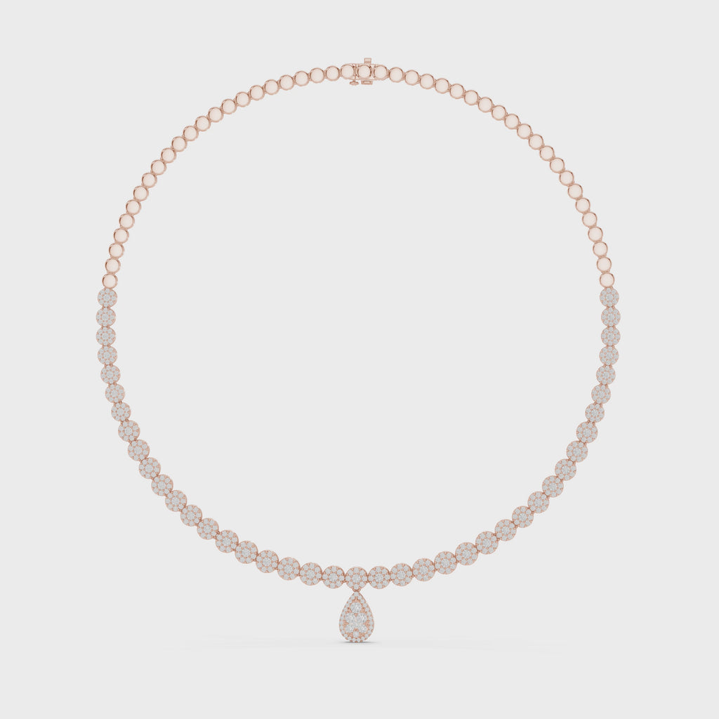 14K Gold Diamond Pear Pendant Tennis Necklace, IGI Certified