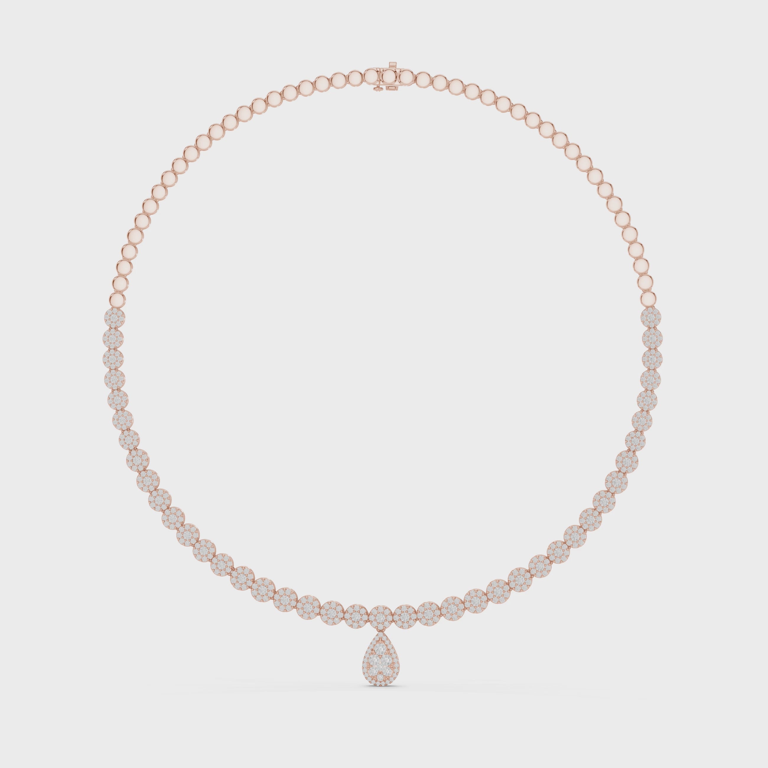 14K Gold Diamond Pear Pendant Tennis Necklace, IGI Certified