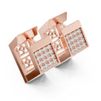 A pair of square earrings in polished rose gold, featuring a pavé diamond face with rose gold and white diamonds, set against a clean white background.