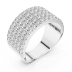 White gold ring with multiple rows of diamonds on a white background