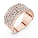 Rose gold ring with diamond accents on a white background
