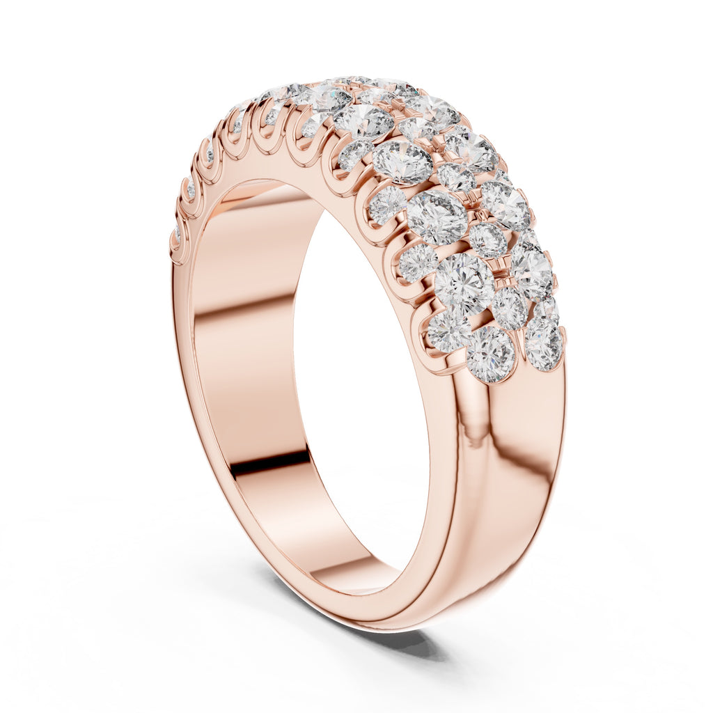 Rose gold ring with diamonds on a white background