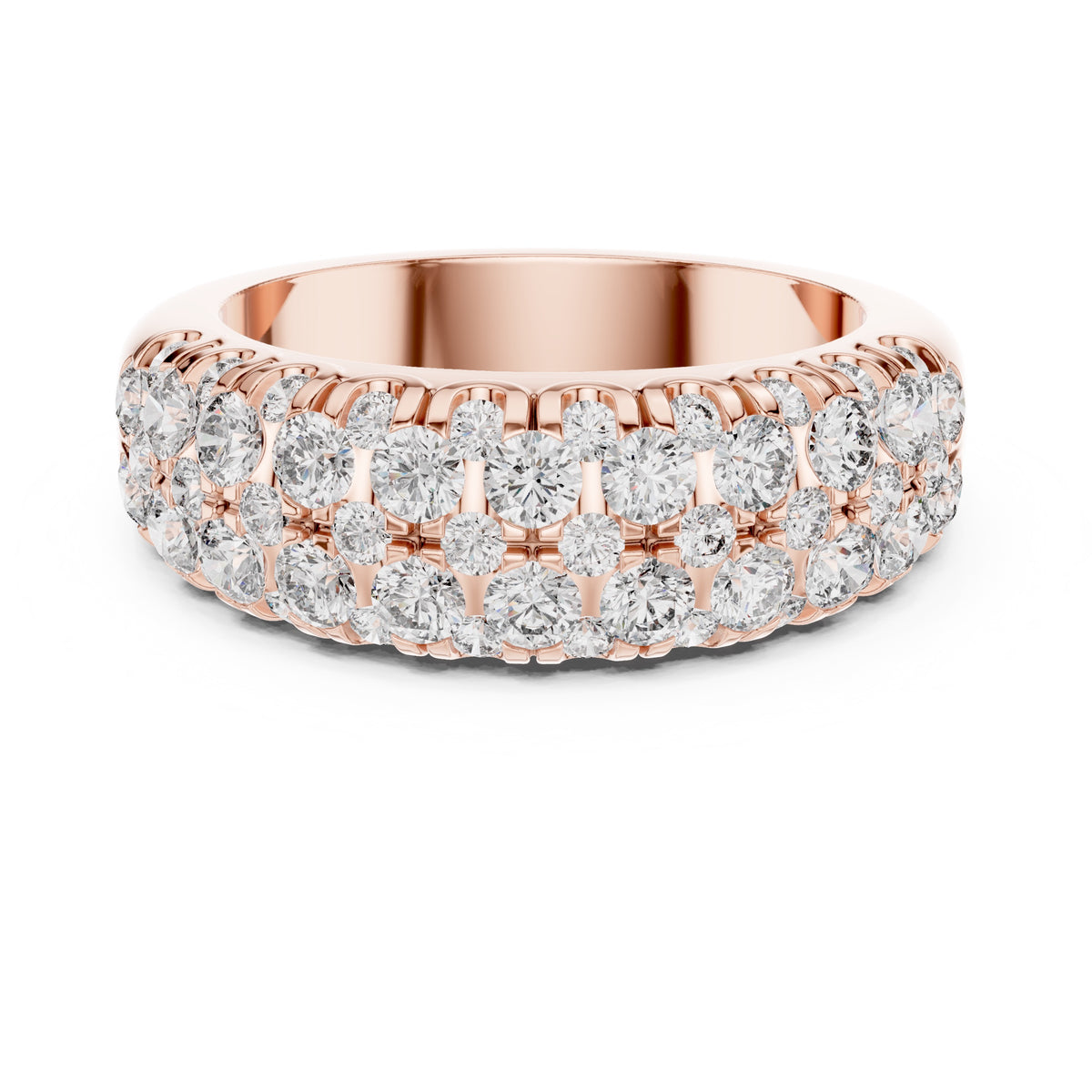 Rose gold ring with diamonds on a white background