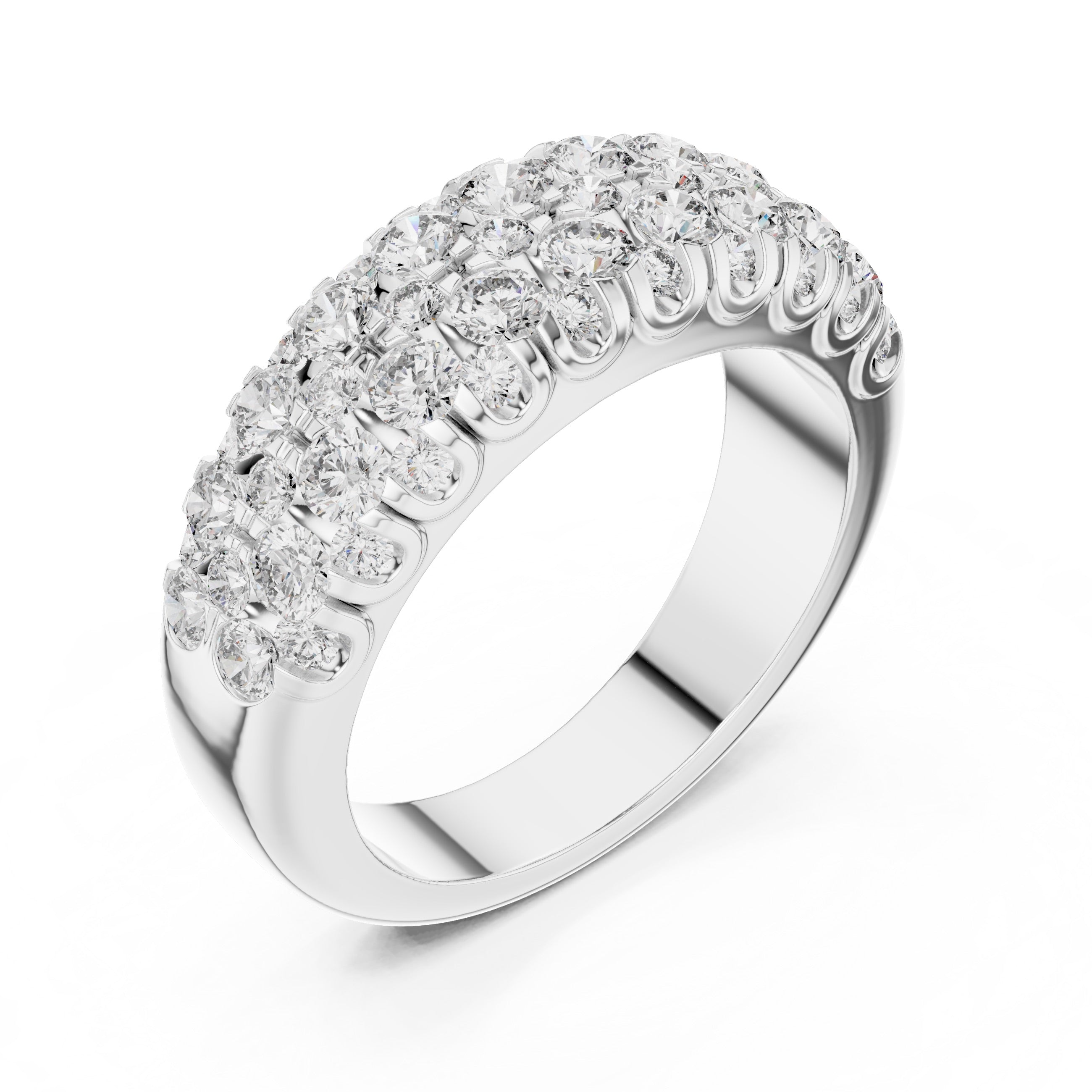 White gold ring with diamonds on a white background