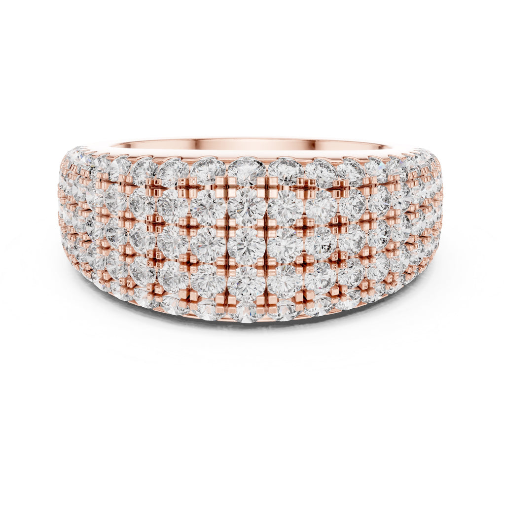 Elegant diamond ring with rose gold and white gold band on a white background